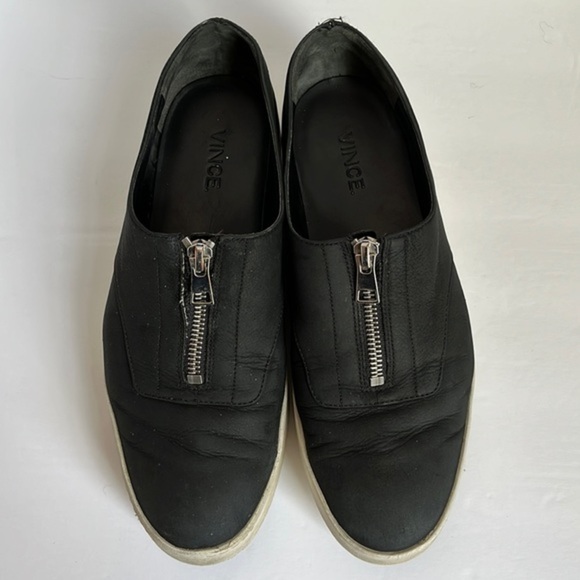Vince Black Warner Zip-Front Platform Leather Slip on Sneakers Size 8 - Picture 4 of 9